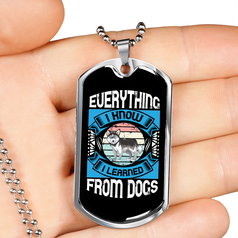 Everything I Know Blue Necklace Stainless Steel or 18k Gold Dog Tag 24" Chain-Express Your Love Gifts