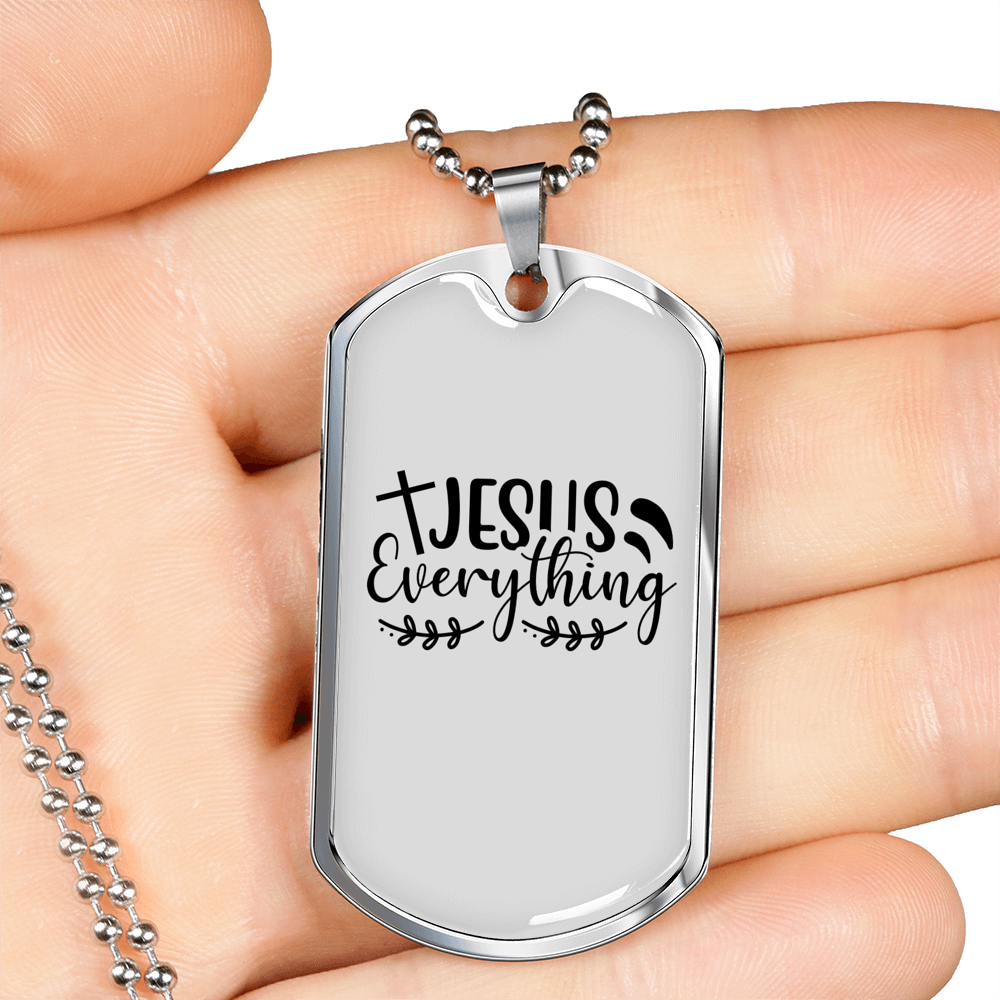 Everything Jesus Cross Necklace Stainless Steel or 18k Gold Dog Tag 24" Chain-Express Your Love Gifts