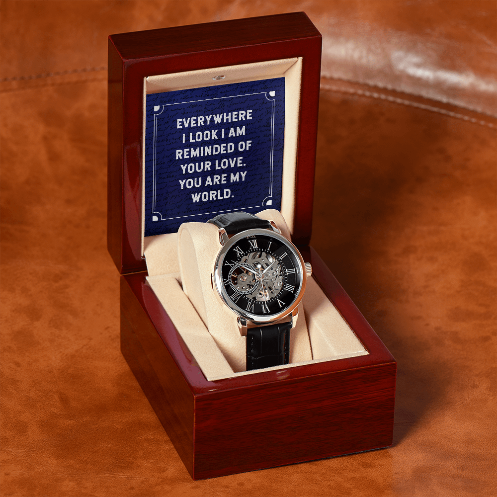 Everywhere I Look Men's Openwork Watch With Mahogany Box-Express Your Love Gifts
