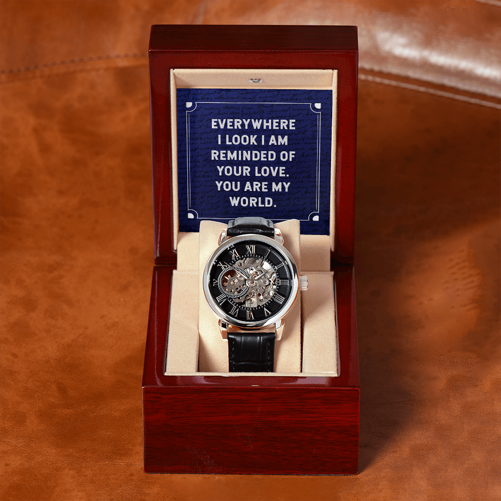 Everywhere I Look Men's Openwork Watch With Mahogany Box-Express Your Love Gifts