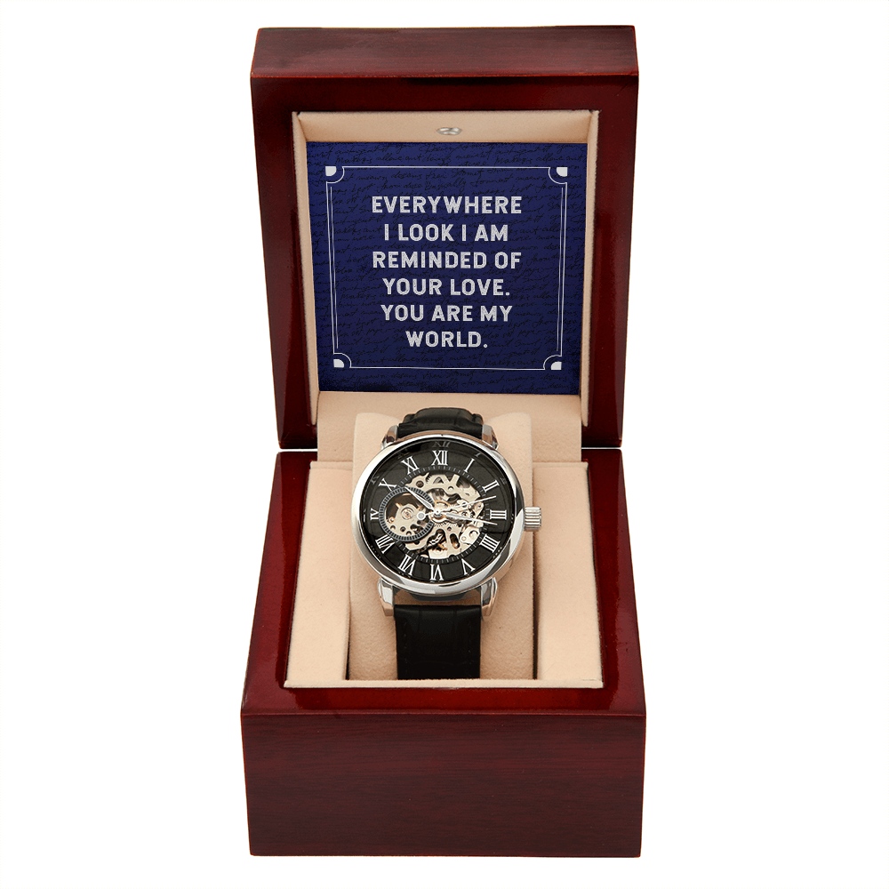 Everywhere I Look Men's Openwork Watch With Mahogany Box-Express Your Love Gifts