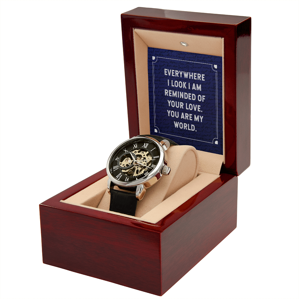 Everywhere I Look Men's Openwork Watch With Mahogany Box-Express Your Love Gifts