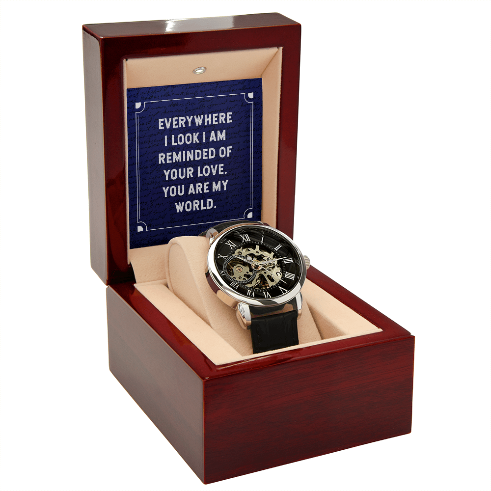 Everywhere I Look Men's Openwork Watch With Mahogany Box-Express Your Love Gifts