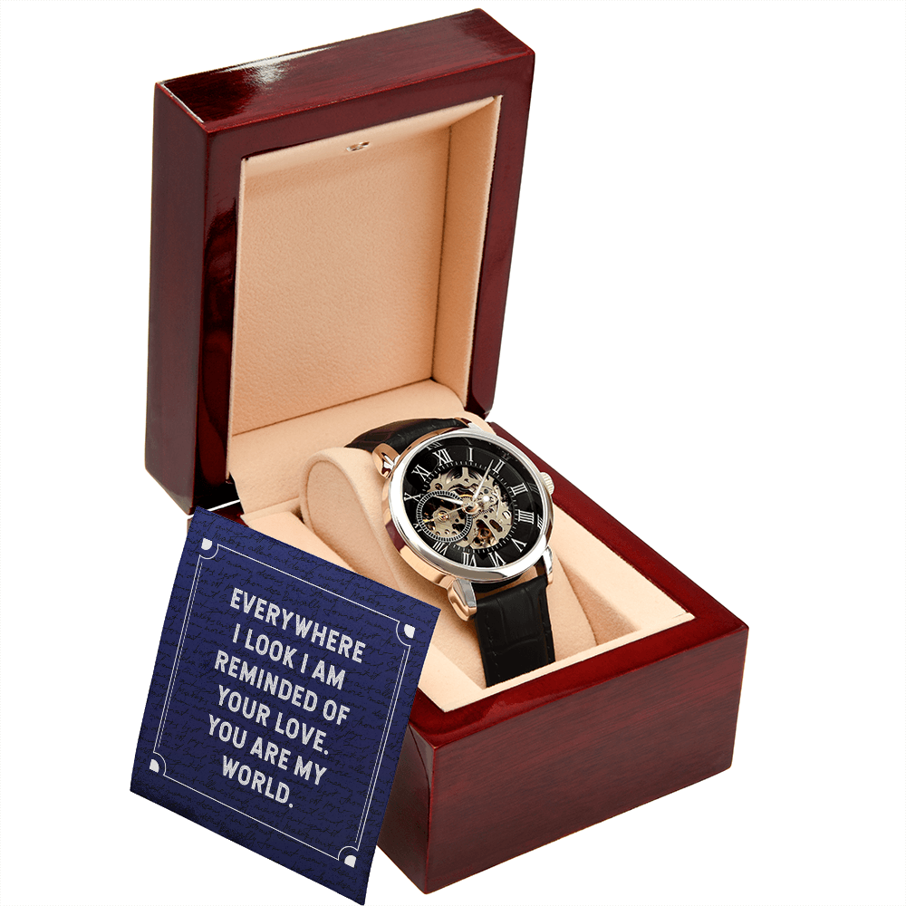 Everywhere I Look Men's Openwork Watch With Mahogany Box-Express Your Love Gifts