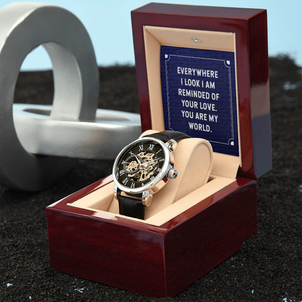 Everywhere I Look Men's Openwork Watch With Mahogany Box-Express Your Love Gifts
