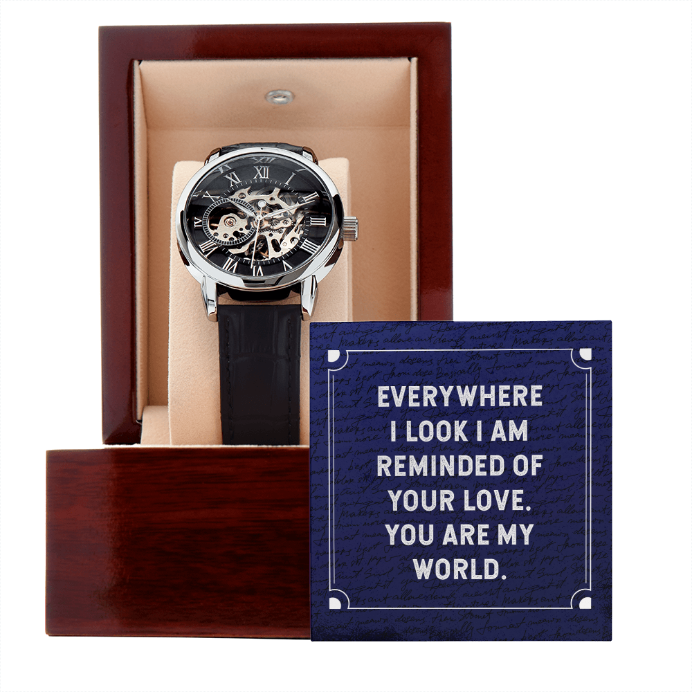 Everywhere I Look Men's Openwork Watch With Mahogany Box-Express Your Love Gifts