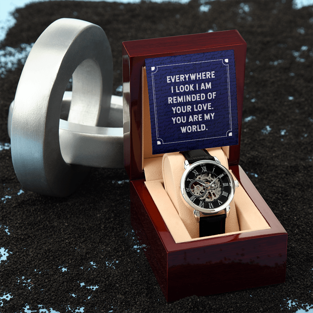 Everywhere I Look Men's Openwork Watch With Mahogany Box-Express Your Love Gifts