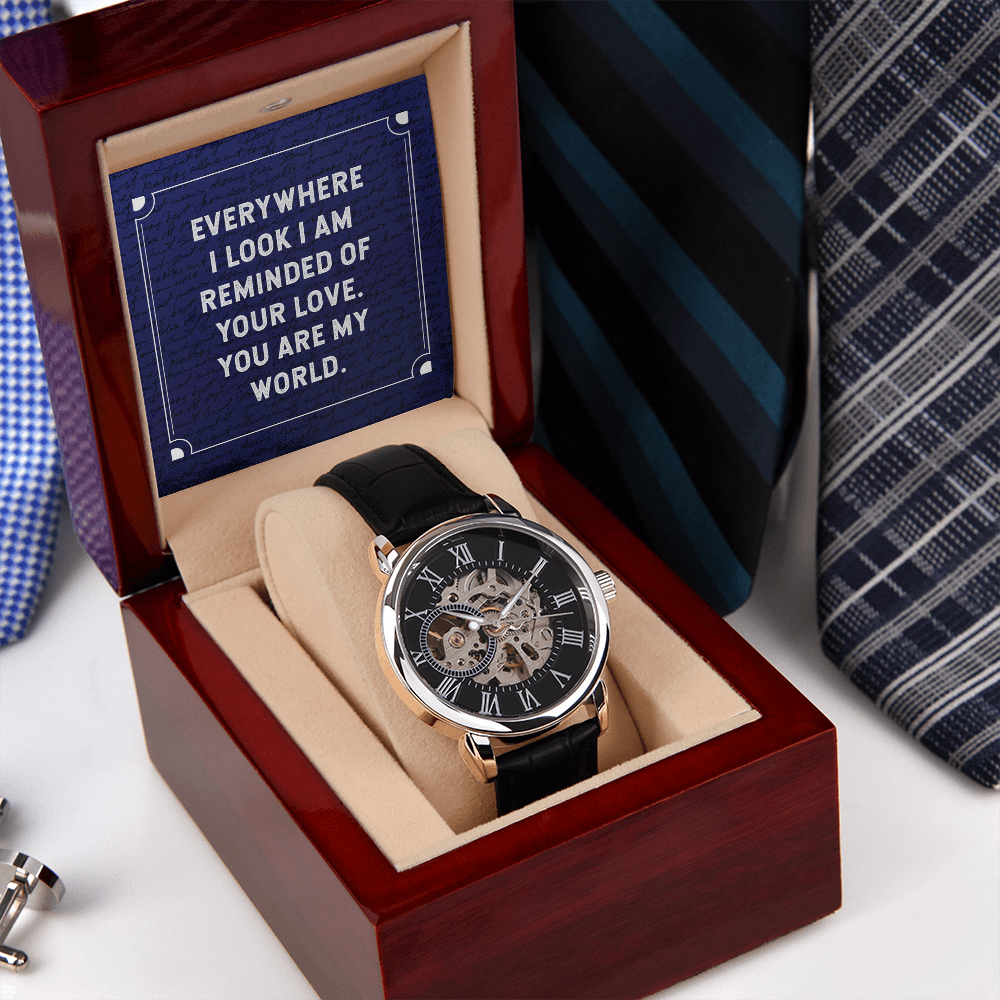 Everywhere I Look Men's Openwork Watch With Mahogany Box-Express Your Love Gifts