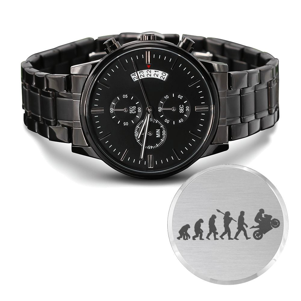 Evolution Of Biker Engraved Motorcycle Rider Men's Watch Multifunction Stainless Steel W Copper Dial-Express Your Love Gifts