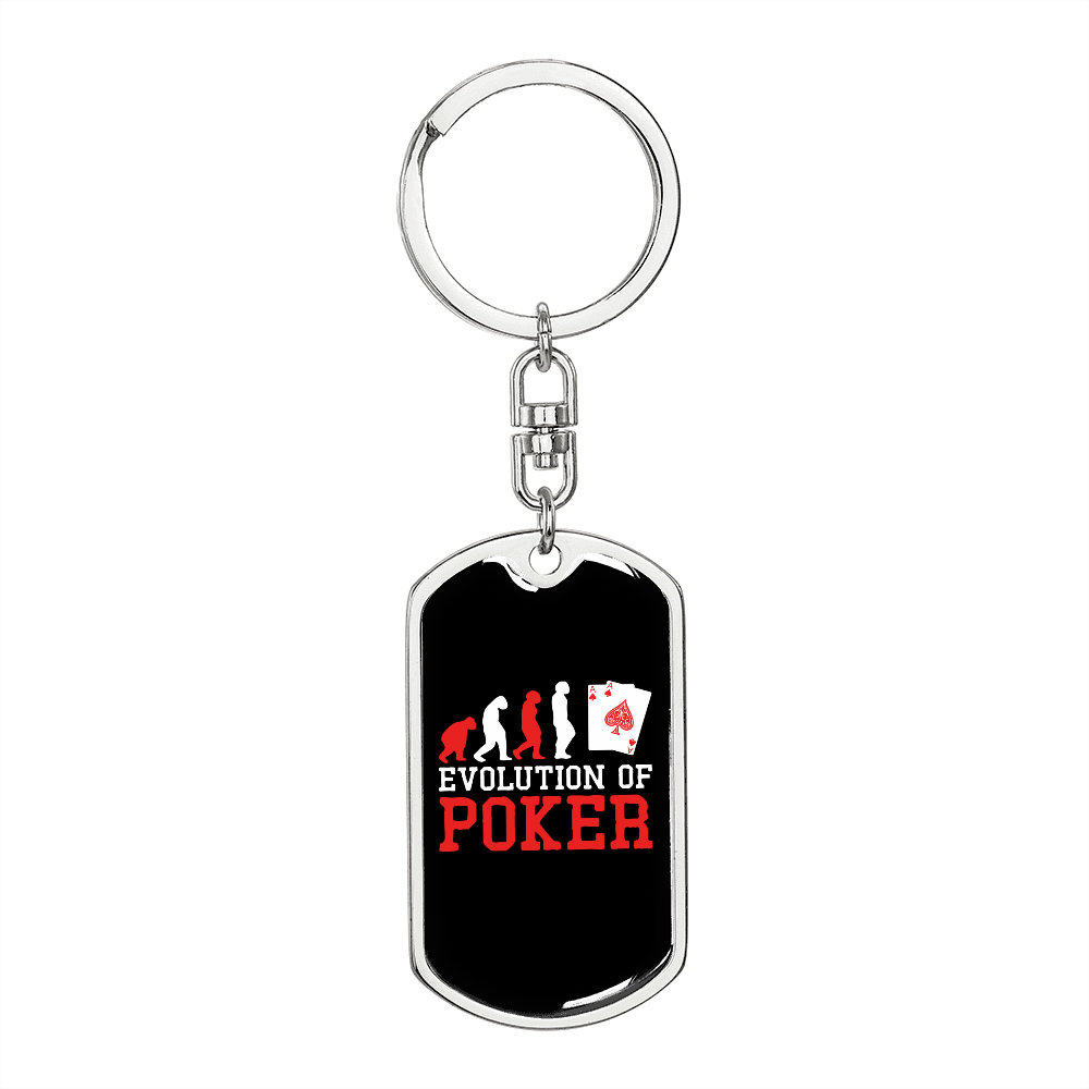 Evolution of Poker Gambler Keychain Stainless Steel or 18k Gold Dog Tag Keyring-Express Your Love Gifts