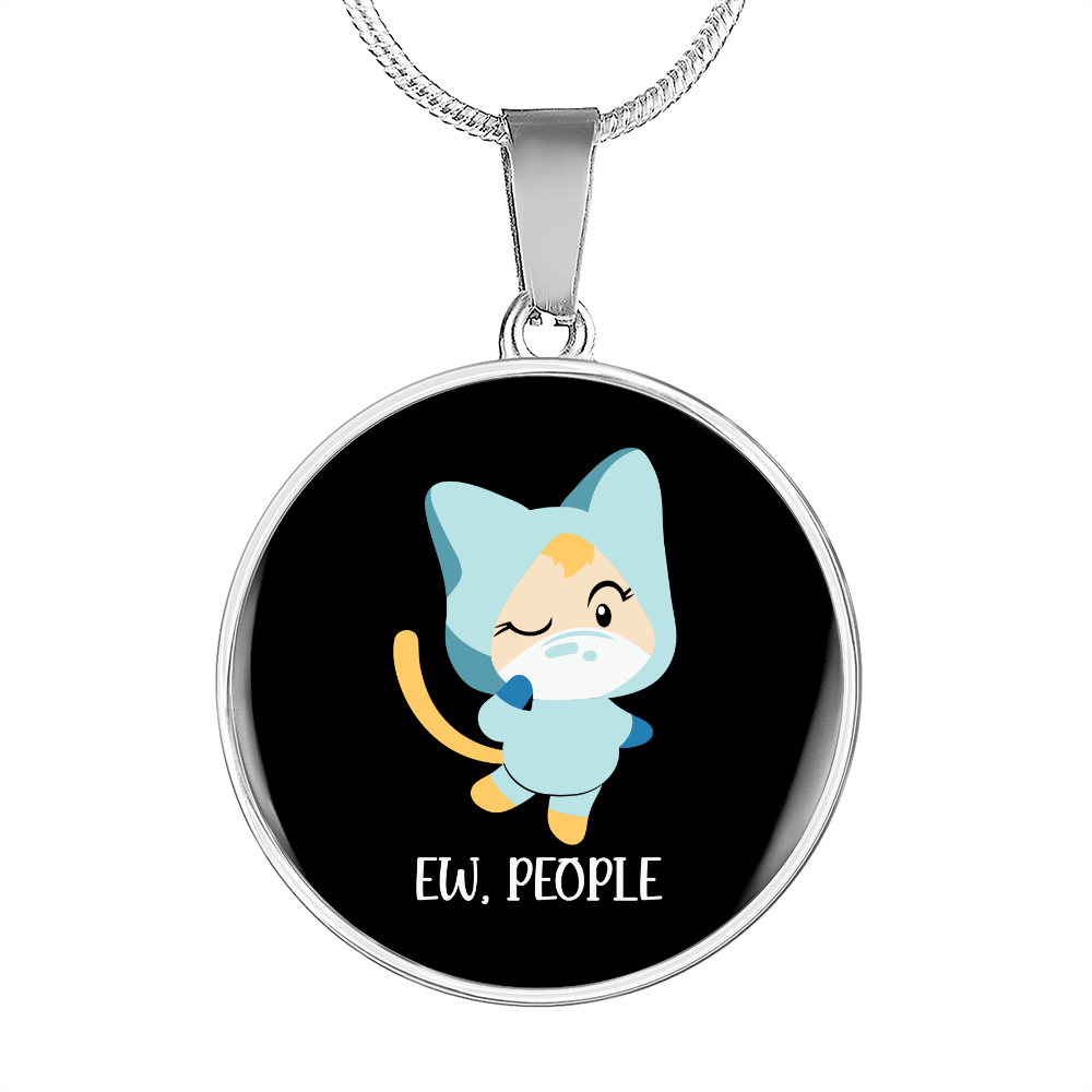 Ew People Cat Circle Necklace Stainless Steel or 18k Gold 18-22"-Express Your Love Gifts