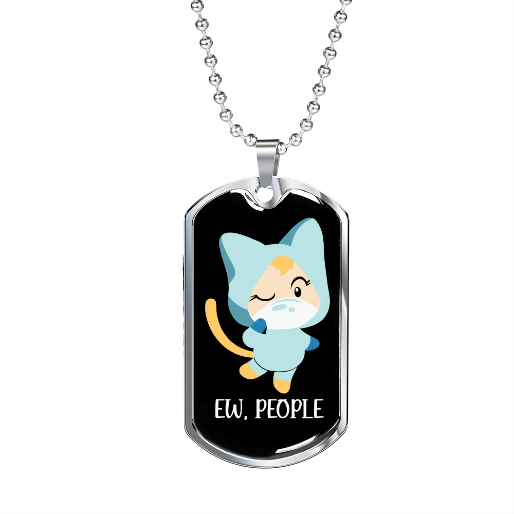 Ew People Cat Necklace Stainless Steel or 18k Gold Dog Tag 24" Chain-Express Your Love Gifts