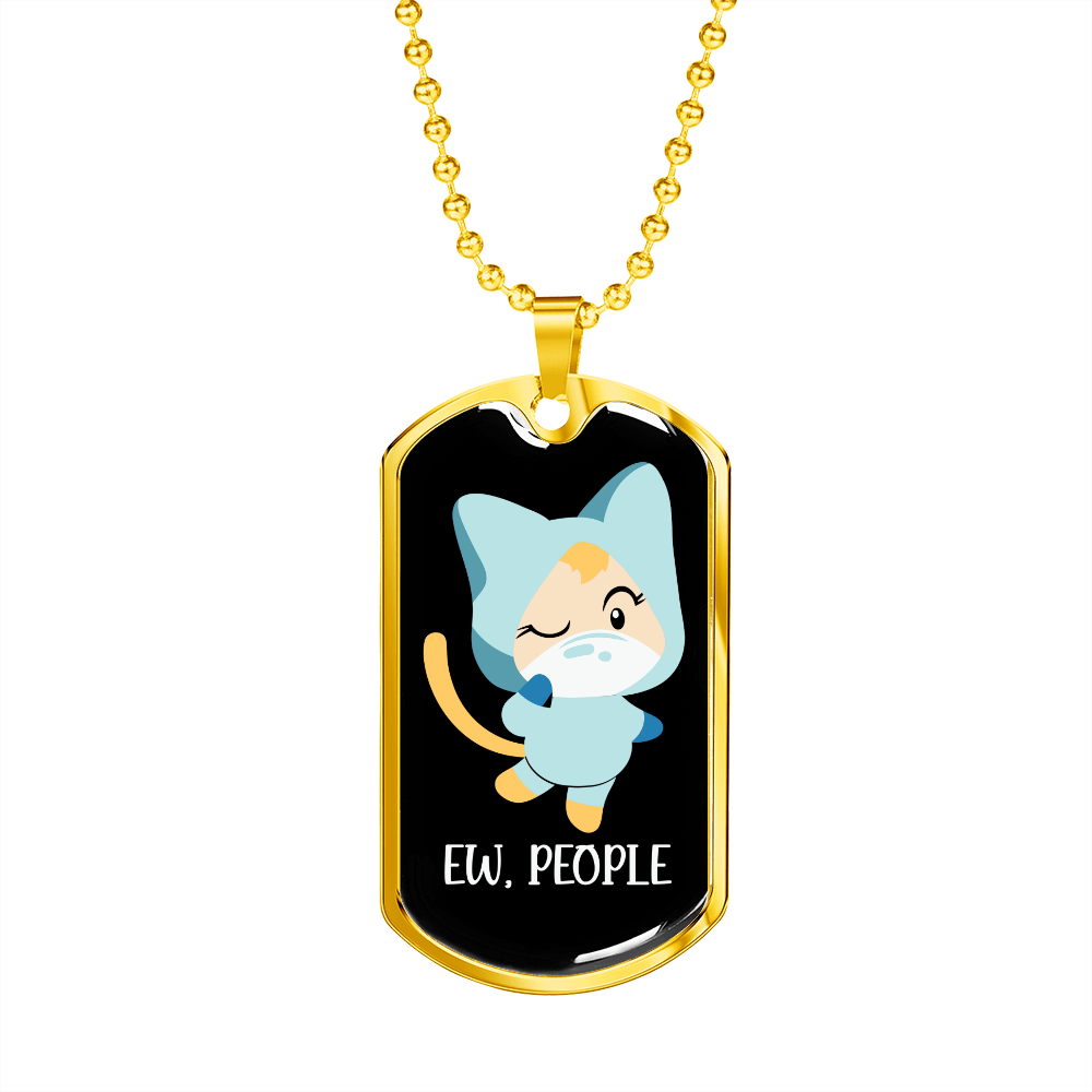 Ew People Cat Necklace Stainless Steel or 18k Gold Dog Tag 24" Chain-Express Your Love Gifts