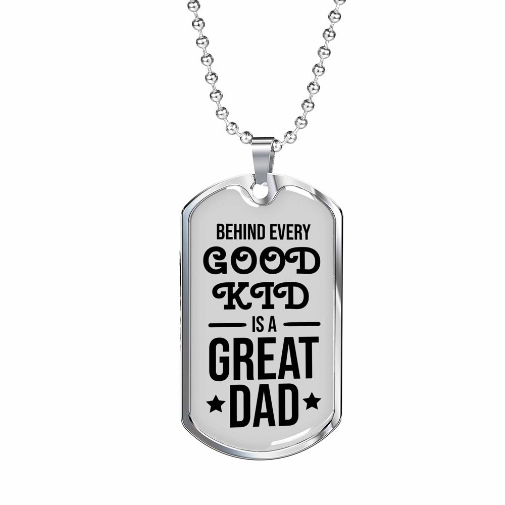 Fathers Day Gift Necklace Stainless Steel or 18k Gold Dog Tag w 24" Chain-Express Your Love Gifts
