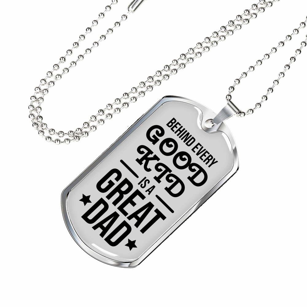 Fathers Day Gift Necklace Stainless Steel or 18k Gold Dog Tag w 24" Chain-Express Your Love Gifts