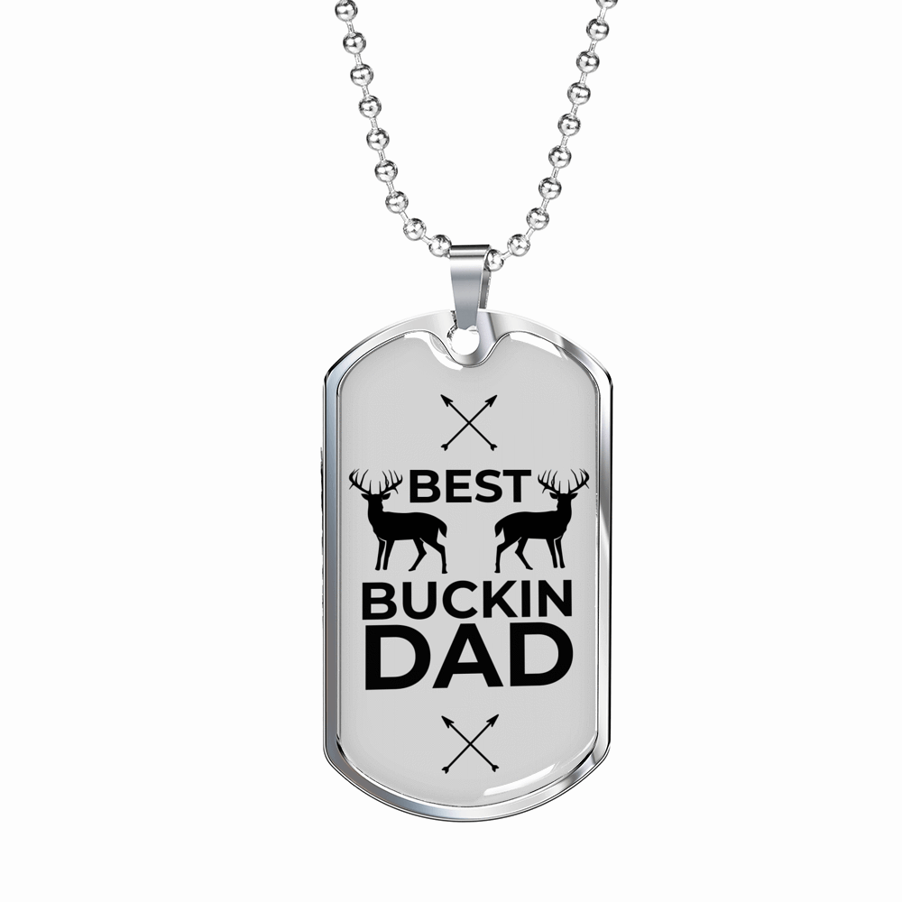 Father Gift Best Buckin Dad Dog Tag Stainless Steel or 18k Gold Dog Tag w 24"-Express Your Love Gifts