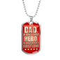 Fathers Day Dad Necklace Gift Hero for son Stainless Steel or 18k Gold Dog Tag w 24" Chain-Express Your Love Gifts