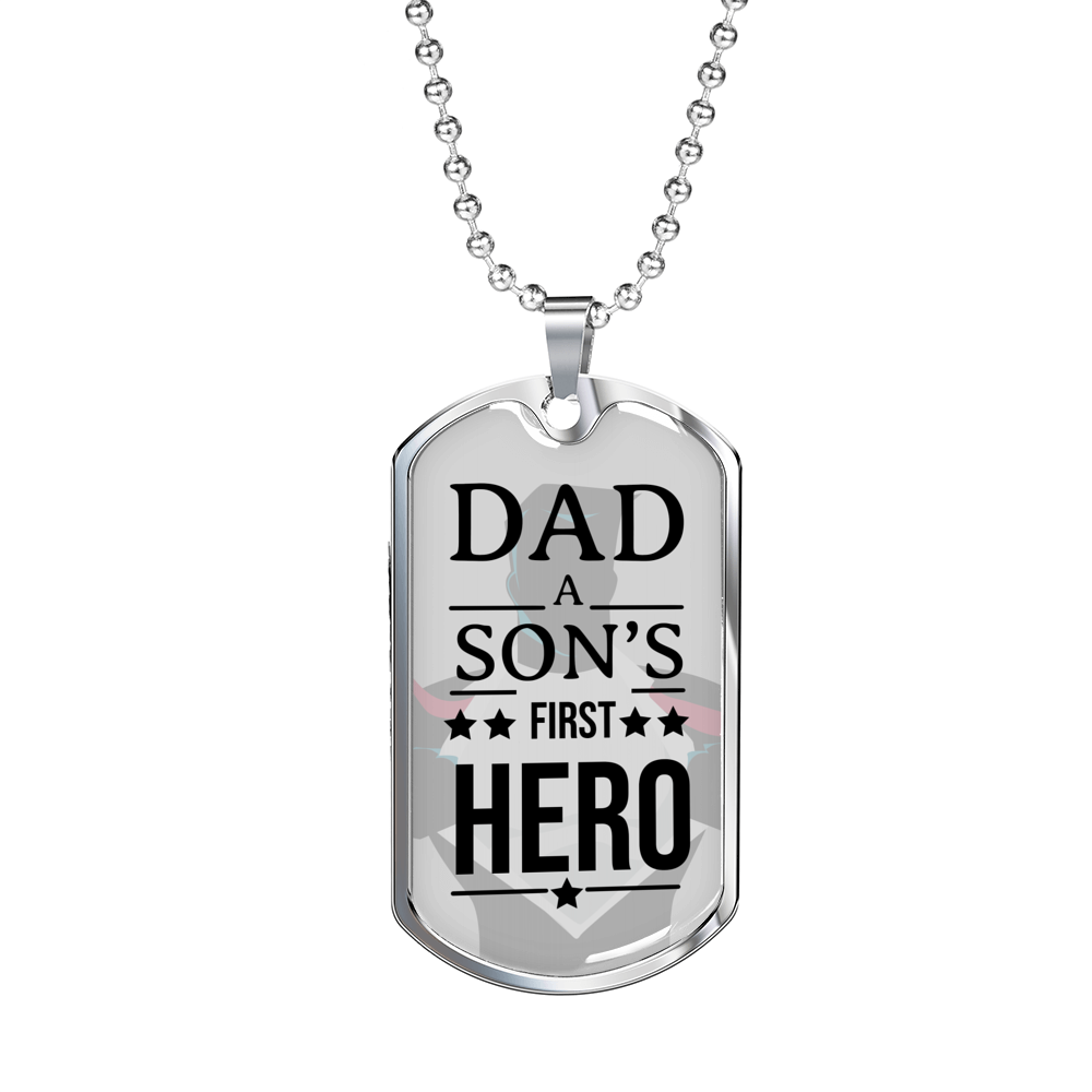 Father Gift Dad A Son's First Hero Necklace Stainless Steel or 18k Gold Dog Tag w 24" Chain-Express Your Love Gifts