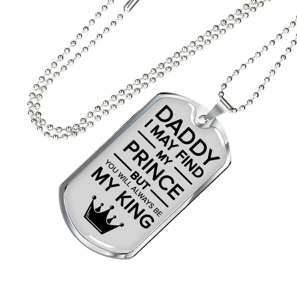 Fathers Day Dad is king Necklace Gift Stainless Steel or 18k Gold Dog Tag w 24" Chain-Express Your Love Gifts