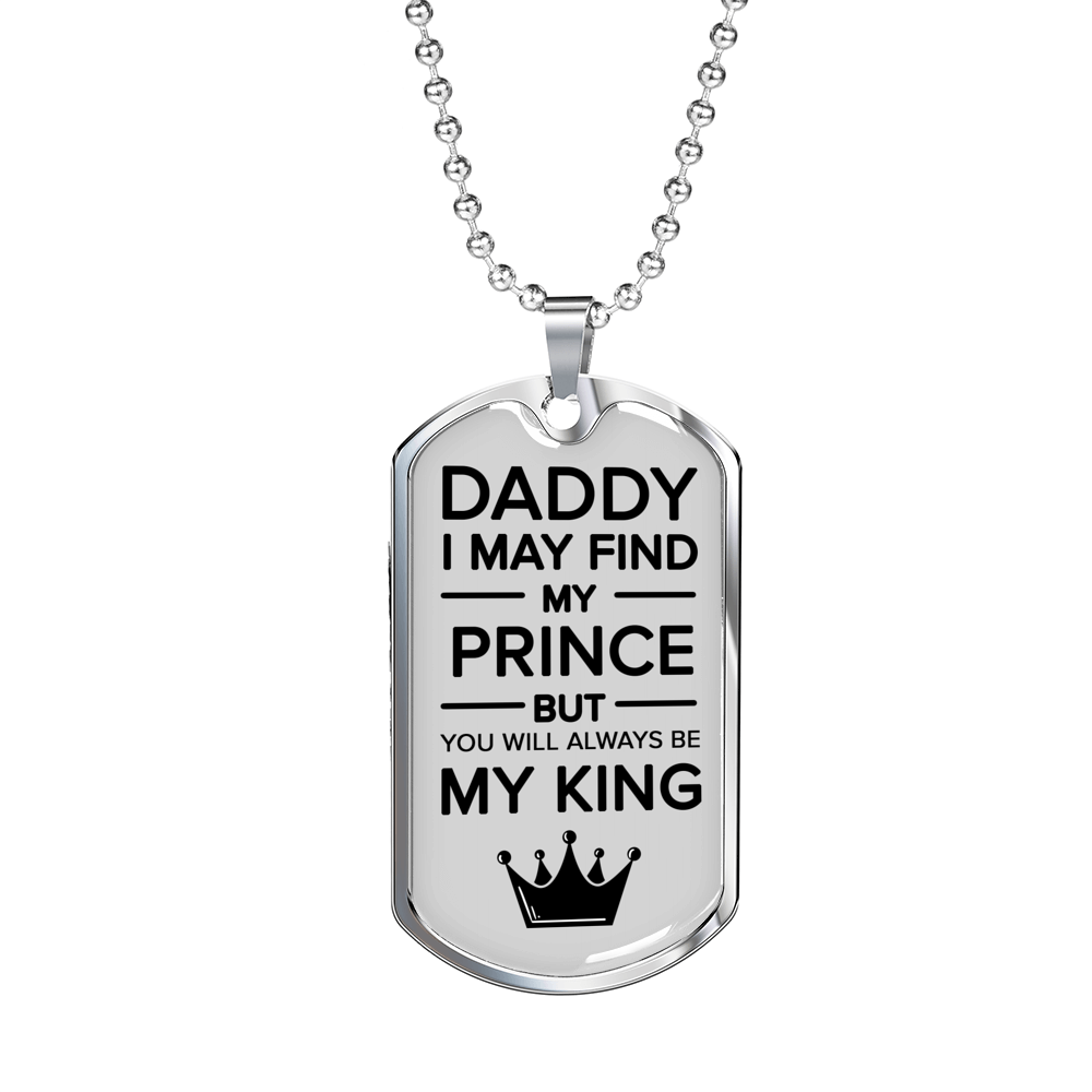 Fathers Day Dad is king Necklace Gift Stainless Steel or 18k Gold Dog Tag w 24" Chain-Express Your Love Gifts