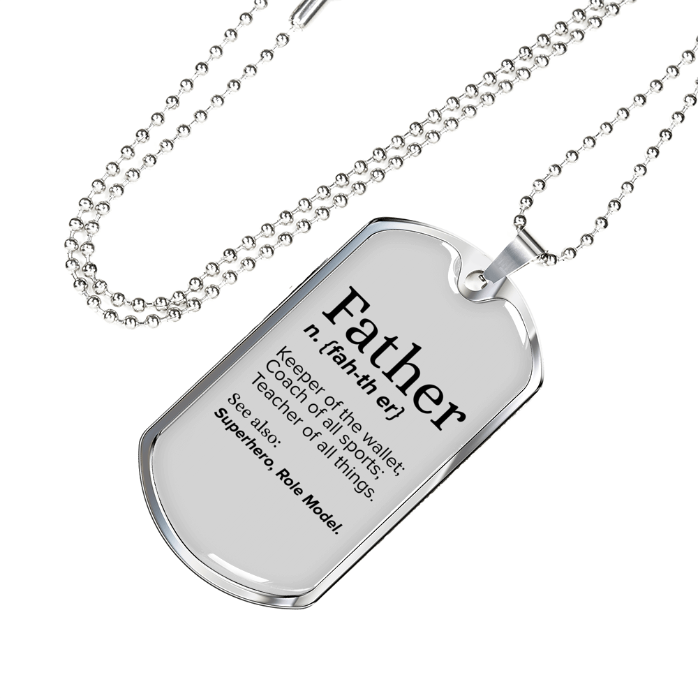 Father Dog Tag Gifts for Dad Necklace Stainless Steel or 18k Gold Dog Tag w 24" Chain-Express Your Love Gifts