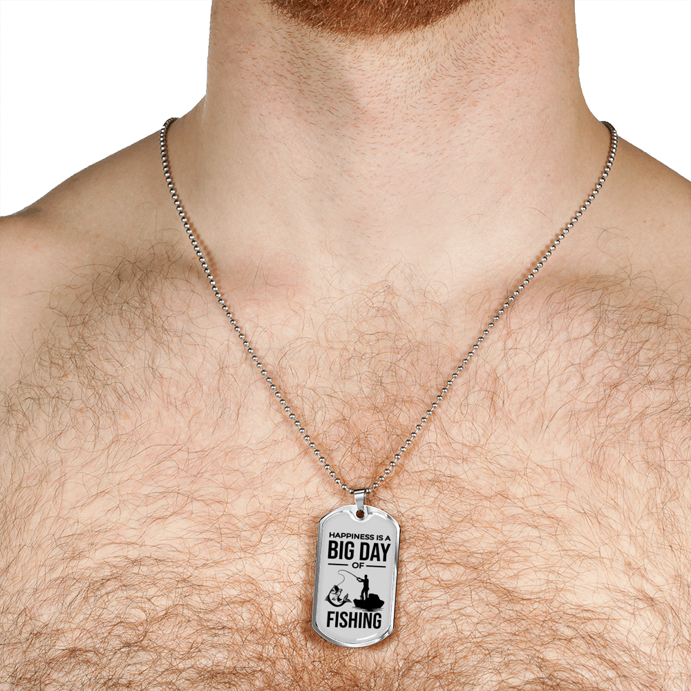 Happiness Is A Big Day Dad Gift Necklace Stainless Steel or 18k Gold Dog Tag w 24" Chain-Express Your Love Gifts