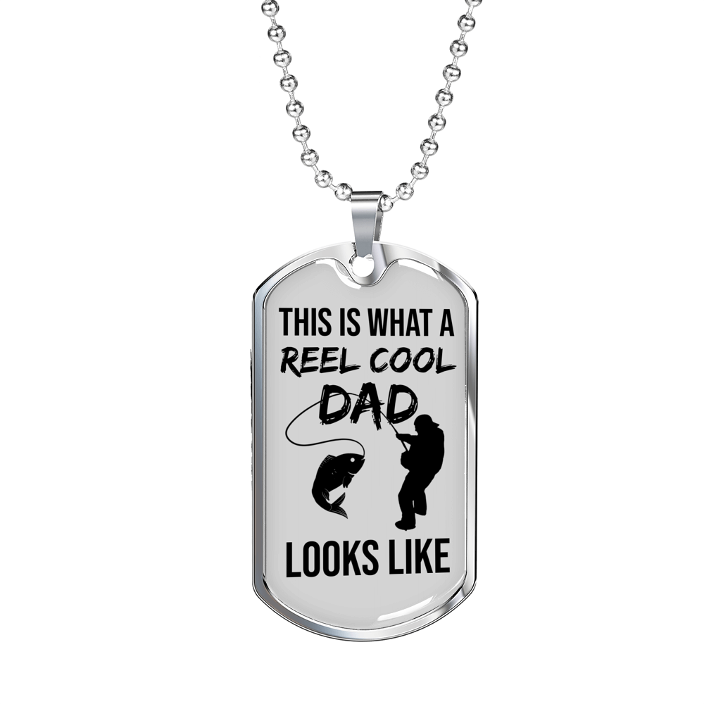 Reel Cool Dad Dog Tag Gifts for Dad Father Necklace Stainless Steel or 18k Gold Dog Tag w 24" Chain-Express Your Love Gifts