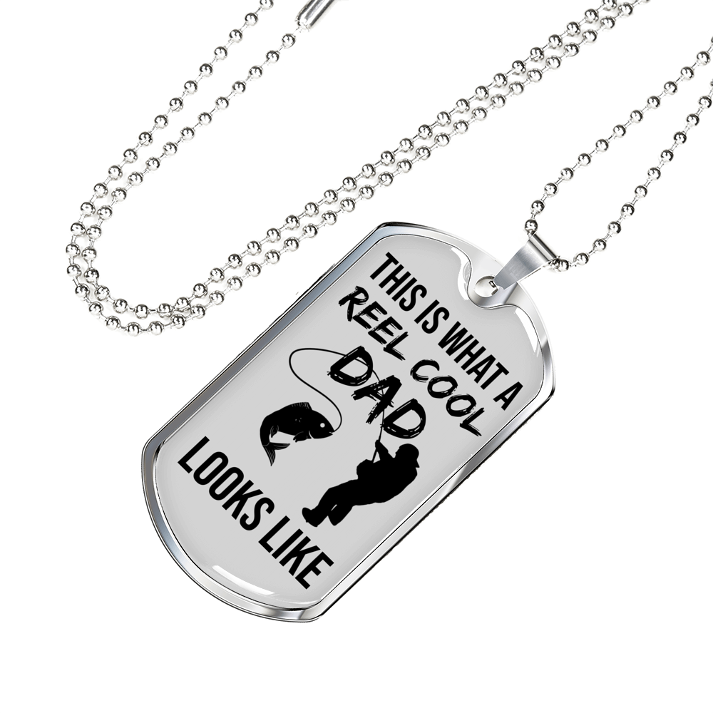 Reel Cool Dad Dog Tag Gifts for Dad Father Necklace Stainless Steel or 18k Gold Dog Tag w 24" Chain-Express Your Love Gifts