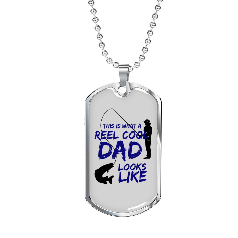 Father gift Reel Cool Dad Necklace Stainless Steel or 18k Gold Dog Tag w 24" Chain-Express Your Love Gifts