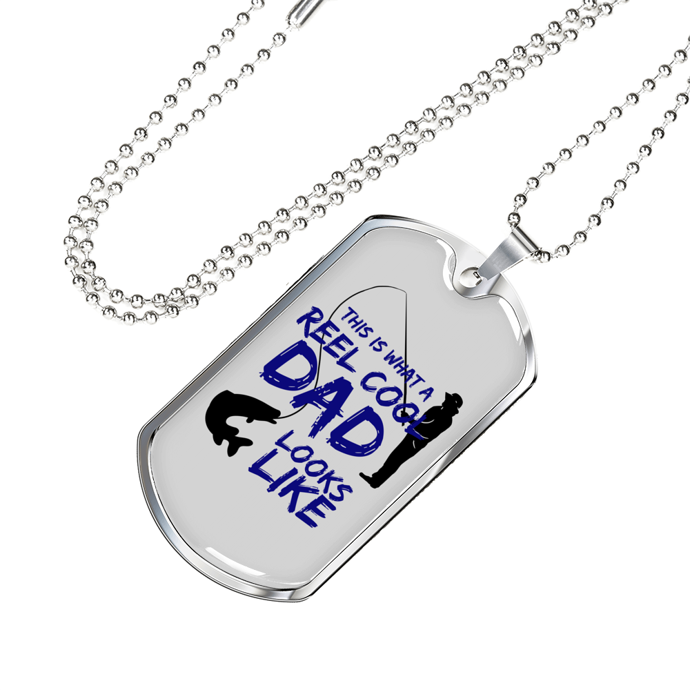 Father gift Reel Cool Dad Necklace Stainless Steel or 18k Gold Dog Tag w 24" Chain-Express Your Love Gifts