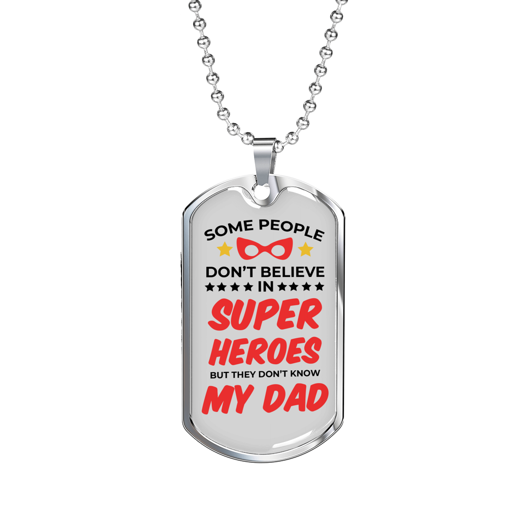 Super Hero Dad Dog Tag Stainless Steel or 18k Gold Necklace w 24" Chain-Express Your Love Gifts
