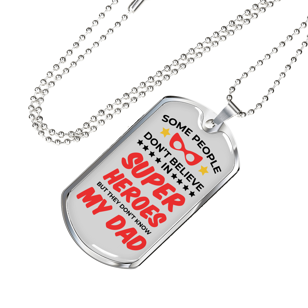 Super Hero Dad Dog Tag Stainless Steel or 18k Gold Necklace w 24" Chain-Express Your Love Gifts