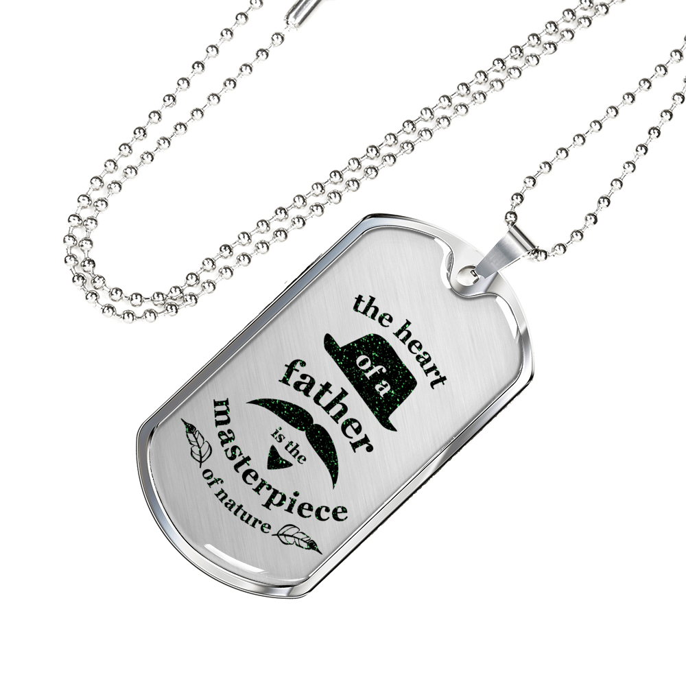 Father gift Dad GiftFathers heart Necklace Stainless Steel or 18k Gold Dog Tag w 24" Chain-Express Your Love Gifts