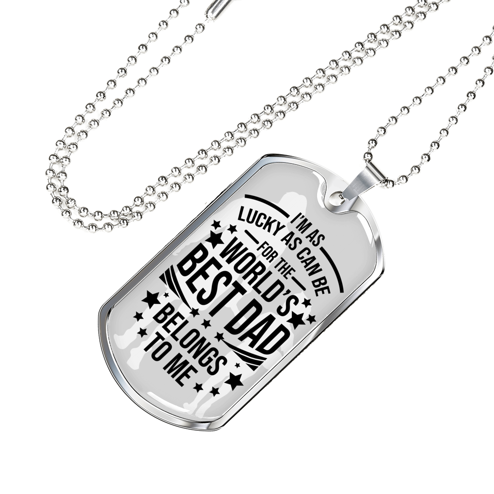 World's Best Dad Father Gift Necklace Stainless Steel or 18k Gold Dog Tag 24" Chain-Express Your Love Gifts