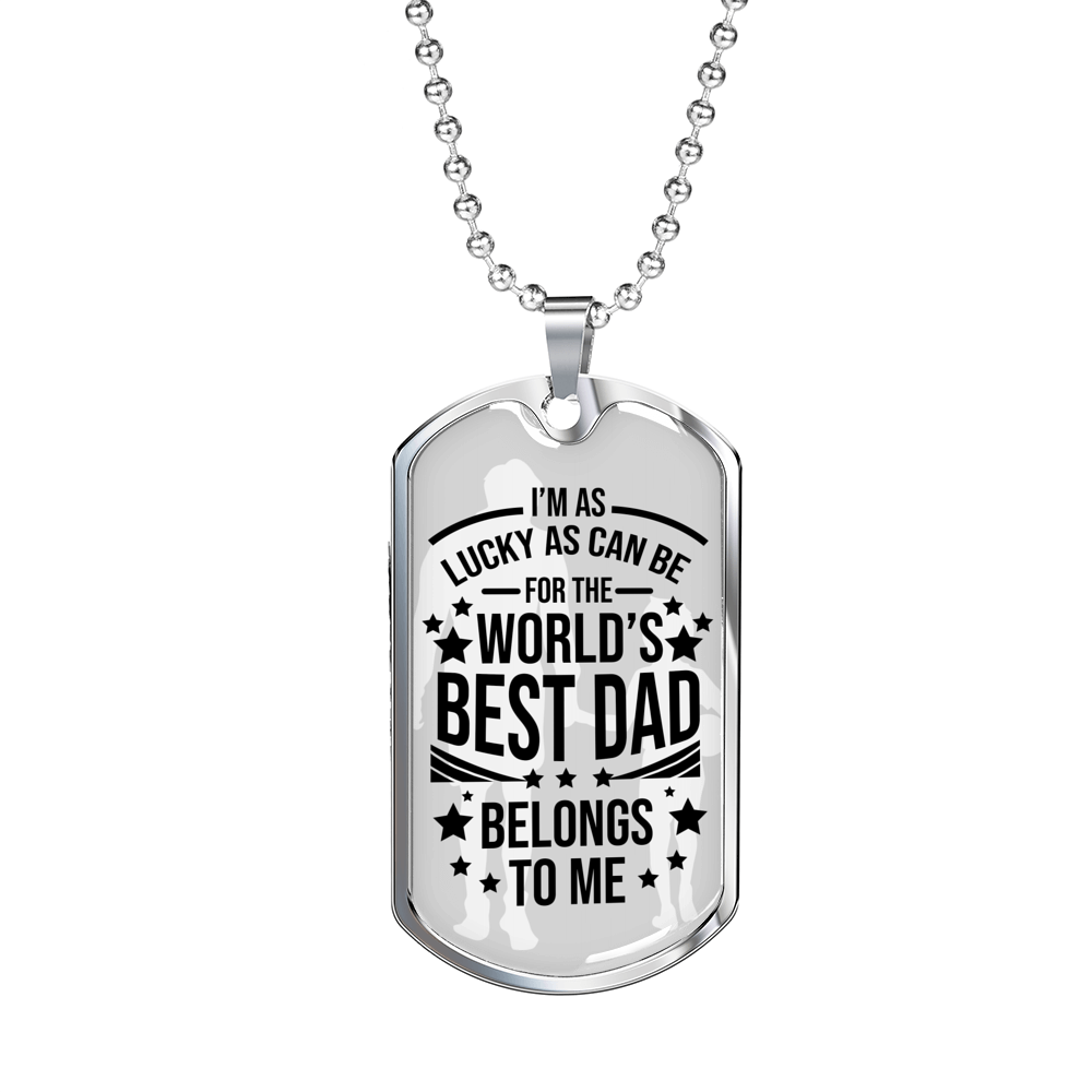 World's Best Dad Father Gift Necklace Stainless Steel or 18k Gold Dog Tag 24" Chain-Express Your Love Gifts