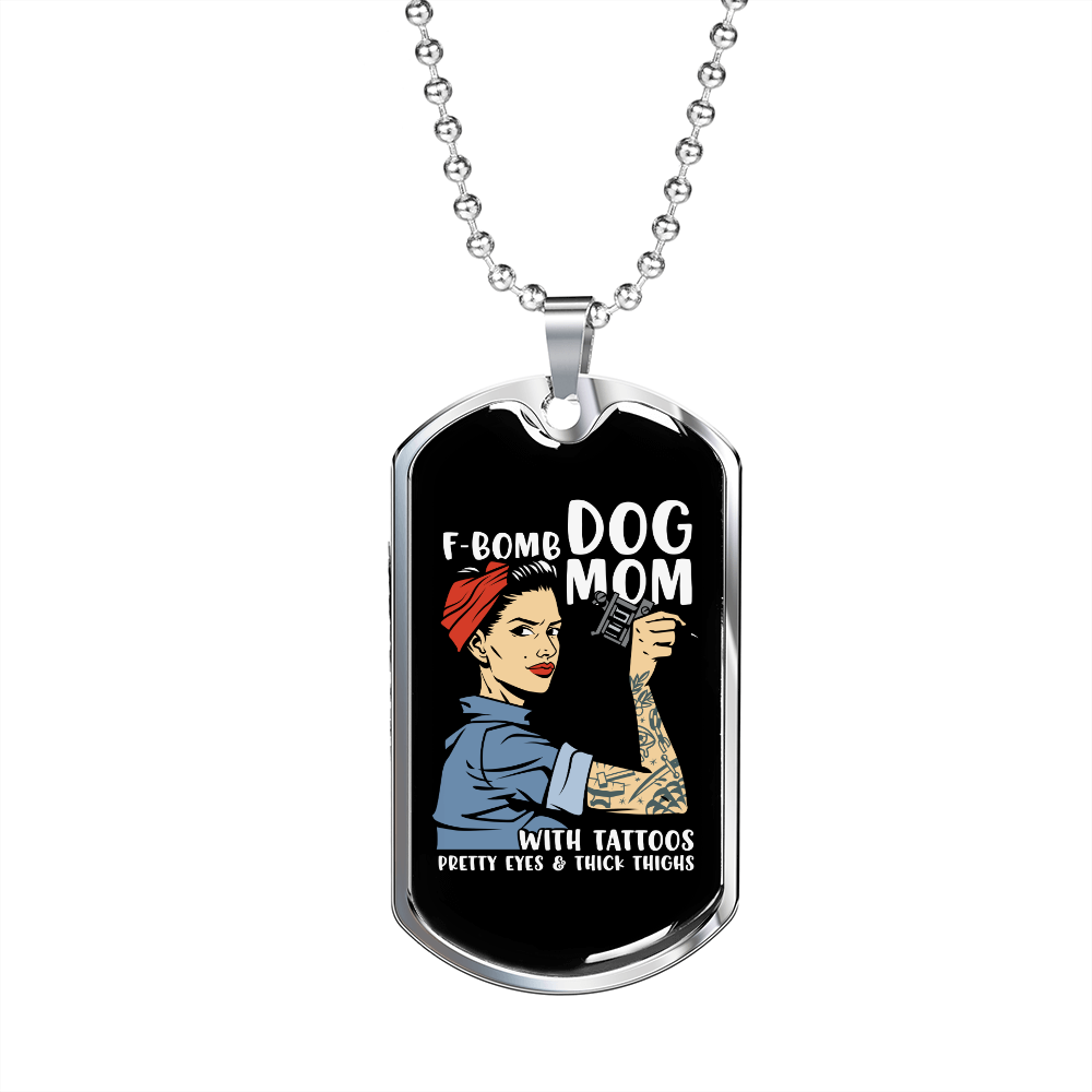 F Bomb Dog Mom Necklace Stainless Steel or 18k Gold Dog Tag 24" Chain-Express Your Love Gifts