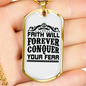 Faith Conquer Fear Necklace Stainless Steel or 18k Gold Dog Tag 24" Chain-Express Your Love Gifts