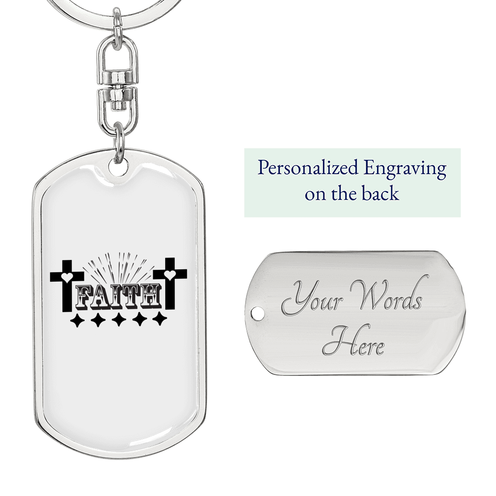 Faith Cross Keychain Stainless Steel or 18k Gold Dog Tag Keyring-Express Your Love Gifts