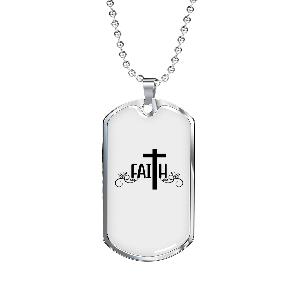 Faith Cross Necklace Stainless Steel or 18k Gold Dog Tag 24" Chain-Express Your Love Gifts