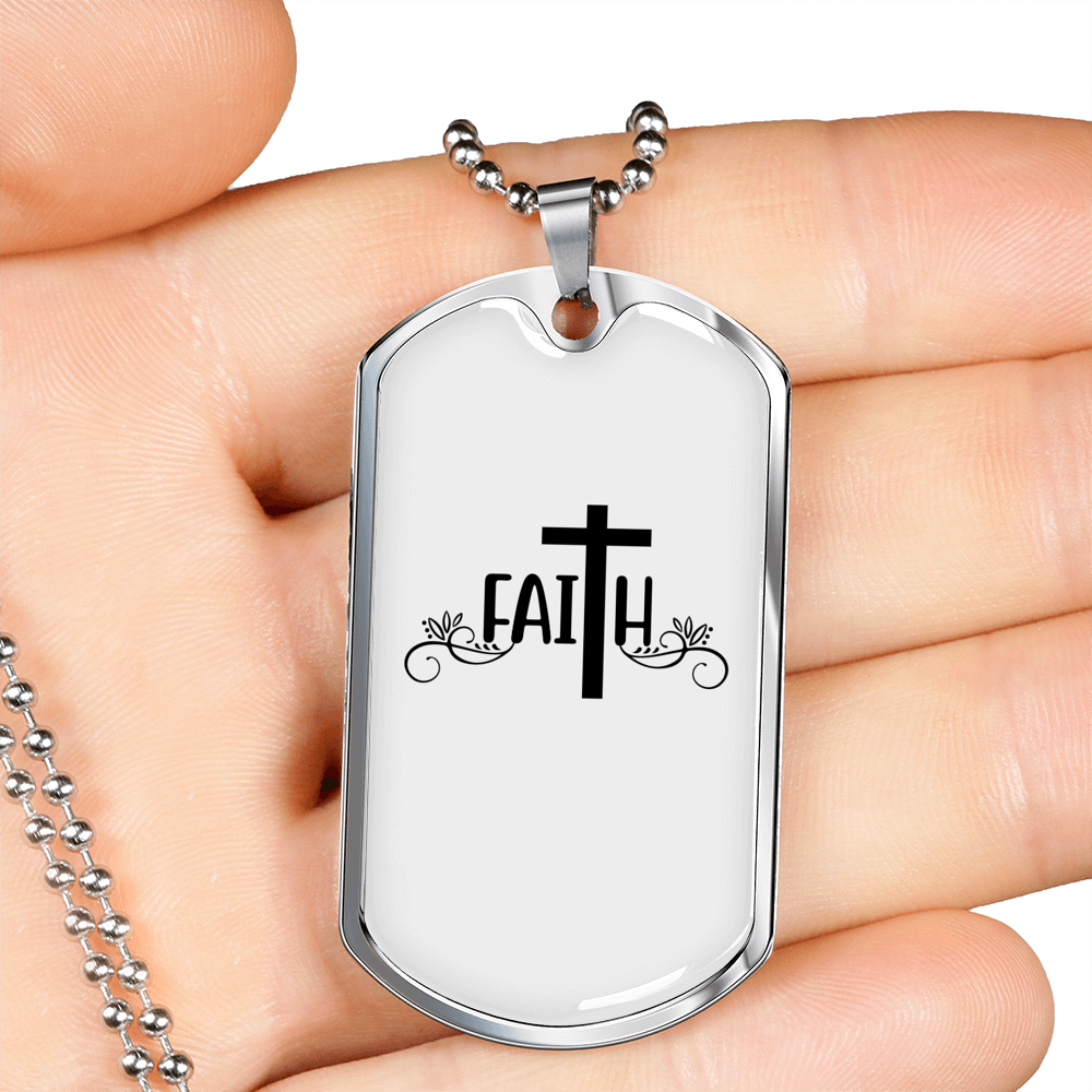 Faith Cross Necklace Stainless Steel or 18k Gold Dog Tag 24" Chain-Express Your Love Gifts