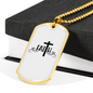 Faith Cross Necklace Stainless Steel or 18k Gold Dog Tag 24" Chain-Express Your Love Gifts