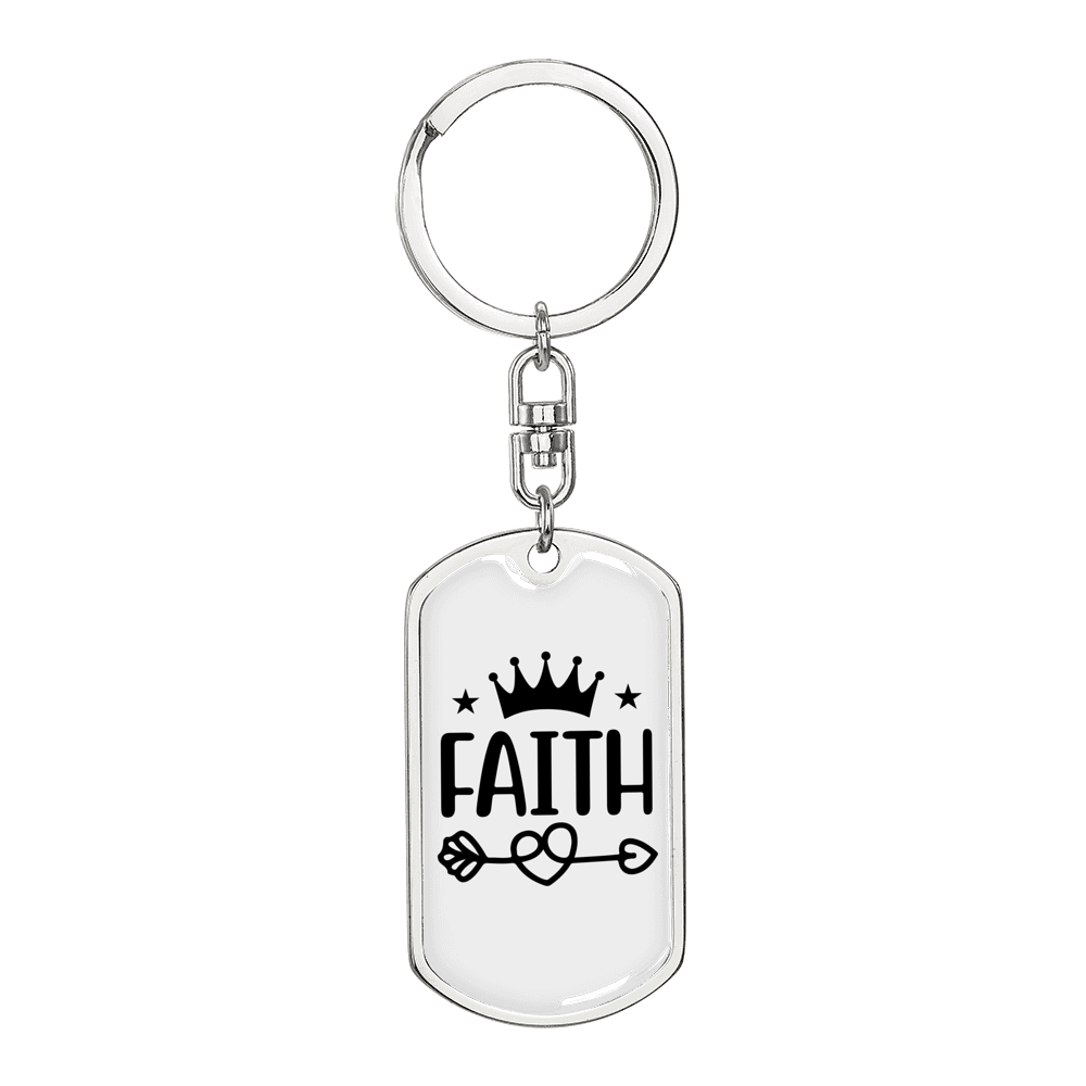 Faith Crown Keychain Stainless Steel or 18k Gold Dog Tag Keyring-Express Your Love Gifts