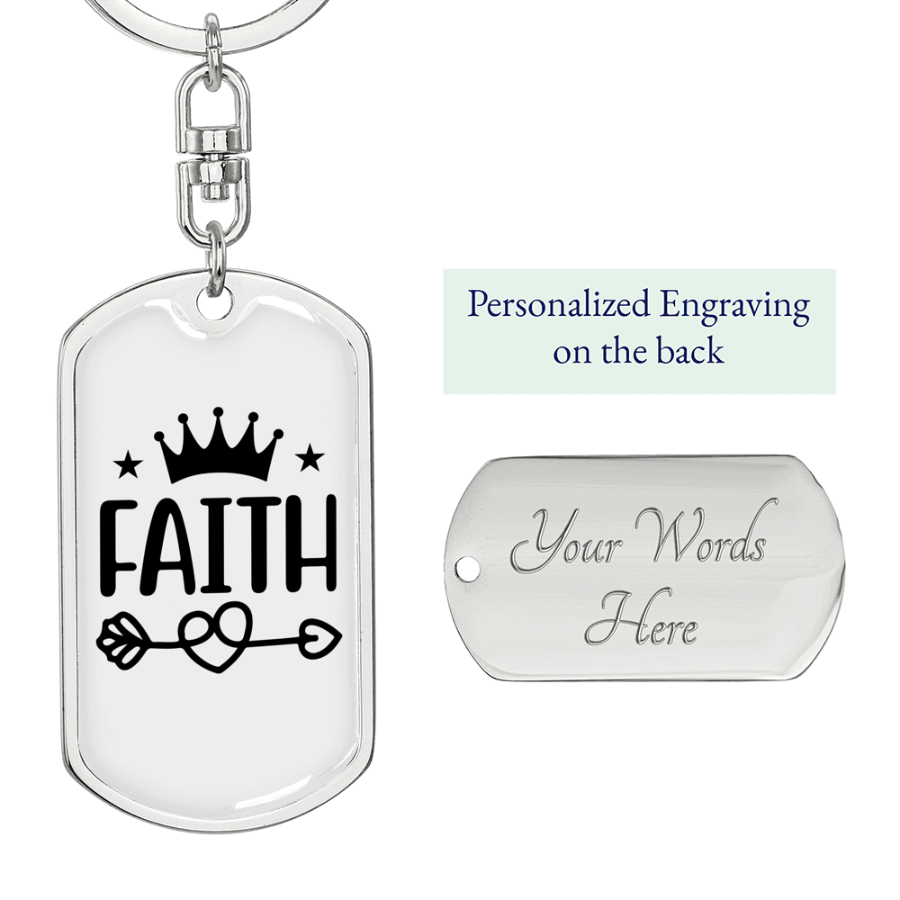 Faith Crown Keychain Stainless Steel or 18k Gold Dog Tag Keyring-Express Your Love Gifts