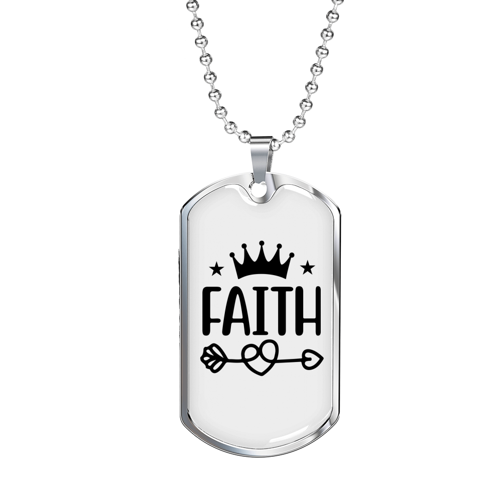 Faith Crown Necklace Stainless Steel or 18k Gold Dog Tag 24" Chain-Express Your Love Gifts