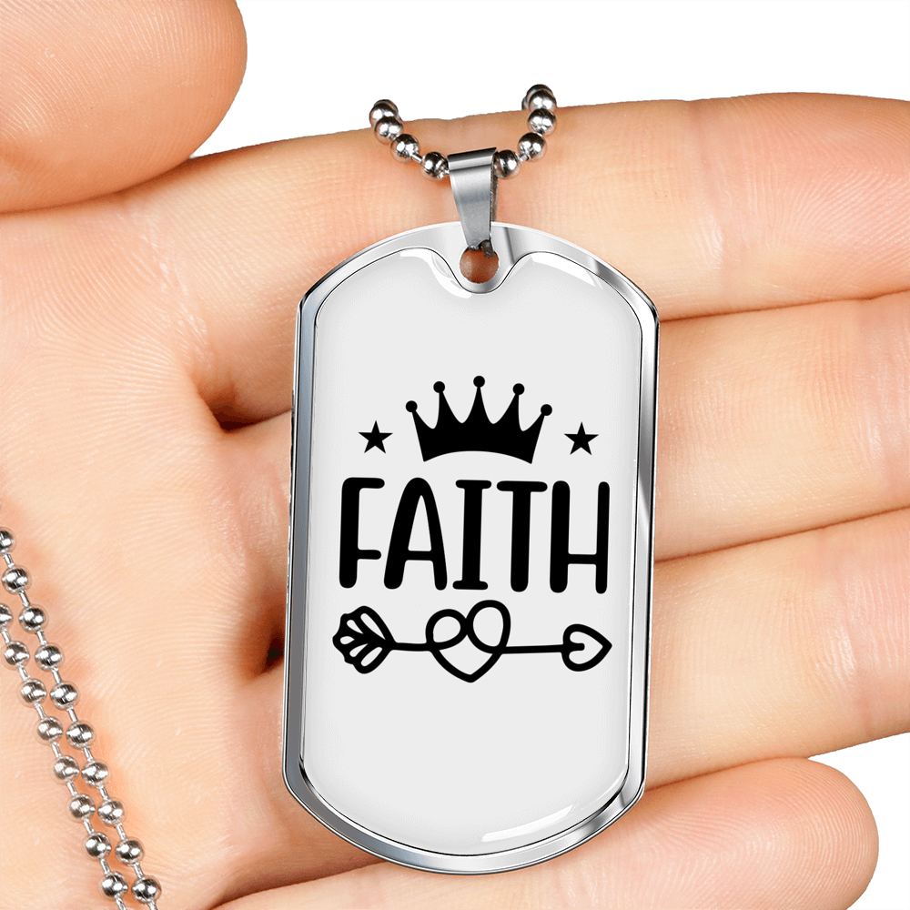 Faith Crown Necklace Stainless Steel or 18k Gold Dog Tag 24" Chain-Express Your Love Gifts