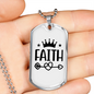 Faith Crown Necklace Stainless Steel or 18k Gold Dog Tag 24" Chain-Express Your Love Gifts