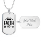 Faith Crown Necklace Stainless Steel or 18k Gold Dog Tag 24" Chain-Express Your Love Gifts