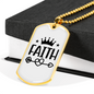 Faith Crown Necklace Stainless Steel or 18k Gold Dog Tag 24" Chain-Express Your Love Gifts
