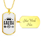 Faith Crown Necklace Stainless Steel or 18k Gold Dog Tag 24" Chain-Express Your Love Gifts