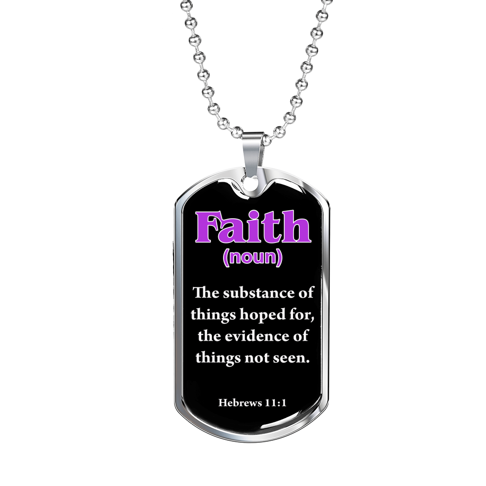 Faith Definition Purple Stainless Steel or 18k Gold Dog Tag W 24"-Express Your Love Gifts